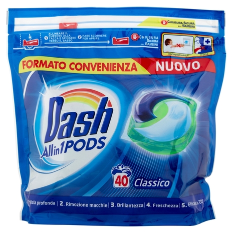 Dash PODS Allin1 Detersivo Lavatrice in Capsule Classico 40 Lavaggi